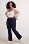 Koyu Mavi Yüksek Bel Yumuşak Ekstra Esneyen Örme Skinny Tayt Flare Paça Jeans TBBAW27CJ00028 - 2