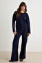 Navy Blue More Sustainable V-Neck Basic Knitwear Bottom - Top Set Twoaw27Au00055