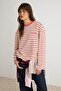 Stone Red Striped Front and Back Slogan Printed Knitted T-Shirt Twoaw27Ts00121