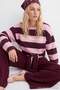 Mürdüm Çizgili Slogan Baskılı Kalın İçi Polarlı Oversize/Geniş Kesim Örme Sweatshirt TWOAW27SW00172 - 3