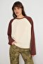 Vizon Kahverengi %100 Pamuk Renk Bloklu Oversize Beyzbol Reglan Kol Örme T-Shirt TWOAW27TS00110