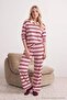 Burgundy-Pink Striped Collared Knitted Pajama Set Thmaw27Pt00147 - 4