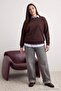 Brown Oversize/Loose Fit Basic Crew Neck Thick/Fleece-Lined Knitted Sweatshirt Tbbaw25Ao00008 - 3