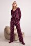 Mürdüm %100 Pamuklu Çiçekli Dantel Detaylı Fitilli/Pointel Örme Pijama Takımı THMAW26PT00165 - 2