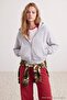 Kar Melanj Dikiş Detaylı Oversize/Geniş Kesim Kapüşonlu Crop Örme Sweatshirt TWOAW27SW00195 - 3