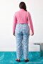 Mavi Çiçek Desenli Orta Esnek Yüksek Bel Wide Leg Jeans TBBAW27CJ00042 - 4