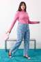 Mavi Çiçek Desenli Orta Esnek Yüksek Bel Wide Leg Jeans TBBAW27CJ00042 - 2