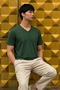Men's Comfort Short Sleeve Khaki V-Neck T-Shirt - 2