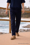 Men's Trend Basic Wide Leg Navy Blue Fabric Trousers - 2