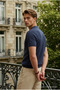 Men's Summer Short Sleeve Textured Navy Blue Polo Collar T-Shirt - 2