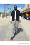 Men's High Waist Casual Elastic Gray Linen Trousers - 5