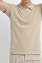 Men's Embroidered Zippered Beige Polo Collar T-Shirt - 6