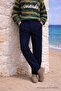 Men's Summer High Waist Pleated Navy Blue Fabric Trousers - 2