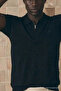 Men's Classic Zippered Black Polo Collar T-Shirt - 6