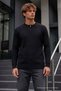 Men's 95% Cotton Striped Anti-Pilling Black Knit Sweater - 4