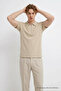 Men's Embroidered Zippered Beige Polo Collar T-Shirt - 2
