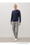 Men's Striped Long Loose Zippered Navy Blue Knitwear Sweater - 5