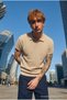 Men's Textured Elite Comfort Loose Beige Polo Neck T-Shirt