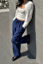 Women's Summer Navy Blue Linen Trousers - 2