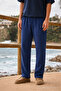 Men's Relax Fit Summer Loose Navy Blue Linen Trousers - 2