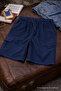 Men's Stylish Trendy Loose Navy Blue Linen Shorts with Cargo Pockets - 2