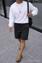 Men's Summer Cargo Pocket Regular Black Linen Shorts - 3