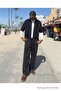Men's High Waist Casual Elastic Black Linen Trousers - 2
