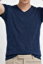 Men's Casual Comfortable Navy Blue V-Neck T-Shirt - 6