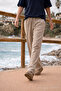 Men's Relax Fit Summer Loose Beige Linen Trousers - 5