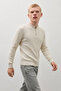 Men's Striped Long Loose Zippered Cream Knitwear Sweater - 3