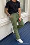 Men's Khaki Loose Linen Trousers with Cargo Pockets - 5