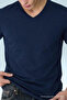 Men's Straight Fit Navy Blue V-Neck T-Shirt - 5