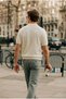 Men's Textured Loose Short Sleeve Cream Knitwear Polo Neck t Shirt - 5