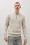 Men's Striped Long Loose Zippered Cream Knitwear Sweater