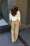 Women's Casual Premium Loose Summer Beige Linen Trousers - 6
