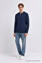 Men's Striped Zippered Navy Blue Knitwear Winter Sweater - 5