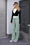 Women's Summer Regular Wide-Leg Light Green Linen Trousers - 2