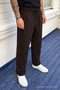 Men's High Waist Elastic Dark Brown Linen Trousers - 2