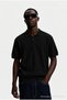 Men's Textured 100% Cotton Black Polo Neck T-Shirt