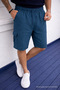 Men's Casual Trendy Loose Cargo Pocket Navy Blue Linen Shorts - 3