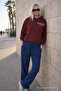 Women's High Waist Elastic Navy Blue Linen Trousers - 3