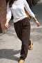 Women's Relax Fit Summer Loose Brown Linen Trousers - 5