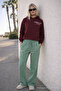 Women's High Waist Elasticated Dark Green Linen Trousers - 3