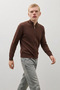 Men's Striped Long Loose Zippered Brown Knitwear Sweater - 3
