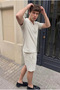 Men's Linen Polo Collar Shirt Lace-Up Summer Shorts Cream Two-Piece Set - 3