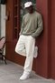 Men's Crew Neck Long Khaki Knit Sweater - 2