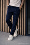 Men's Relax Fit High Waist Pleated Navy Blue Fabric Trousers - 2