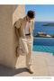 Men's Summer Elastic Waist Cream Baggy Linen Trousers - 2