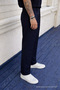 Men's High Waist Regular Fit Navy Blue Fabric Trousers - 2
