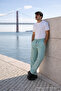 Men's Elastic Waist Jogger S.Green Linen Trousers - 4
